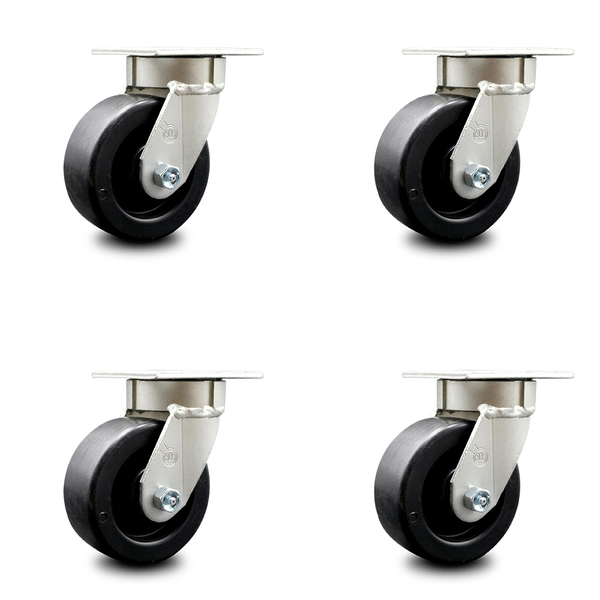 Service Caster 5 Inch Kingpinless Polyolefin Wheel Swivel Top Plate Caster SCC, 4PK SCC-KP30S520-POR-4